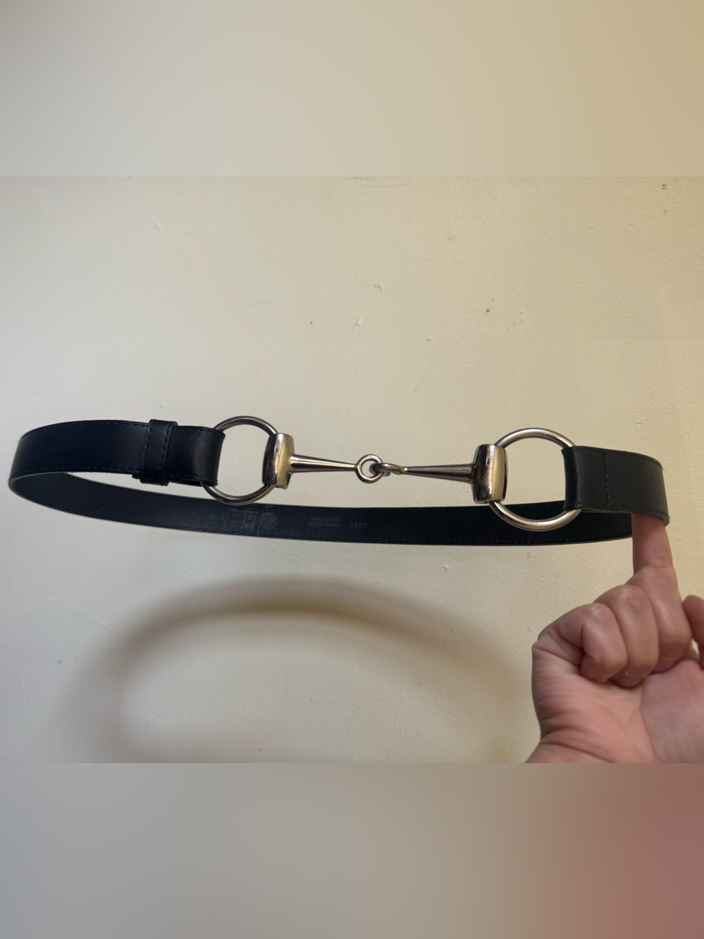 Silver Horse-bit Buckle Black Leather Belt Size 38” Unisex